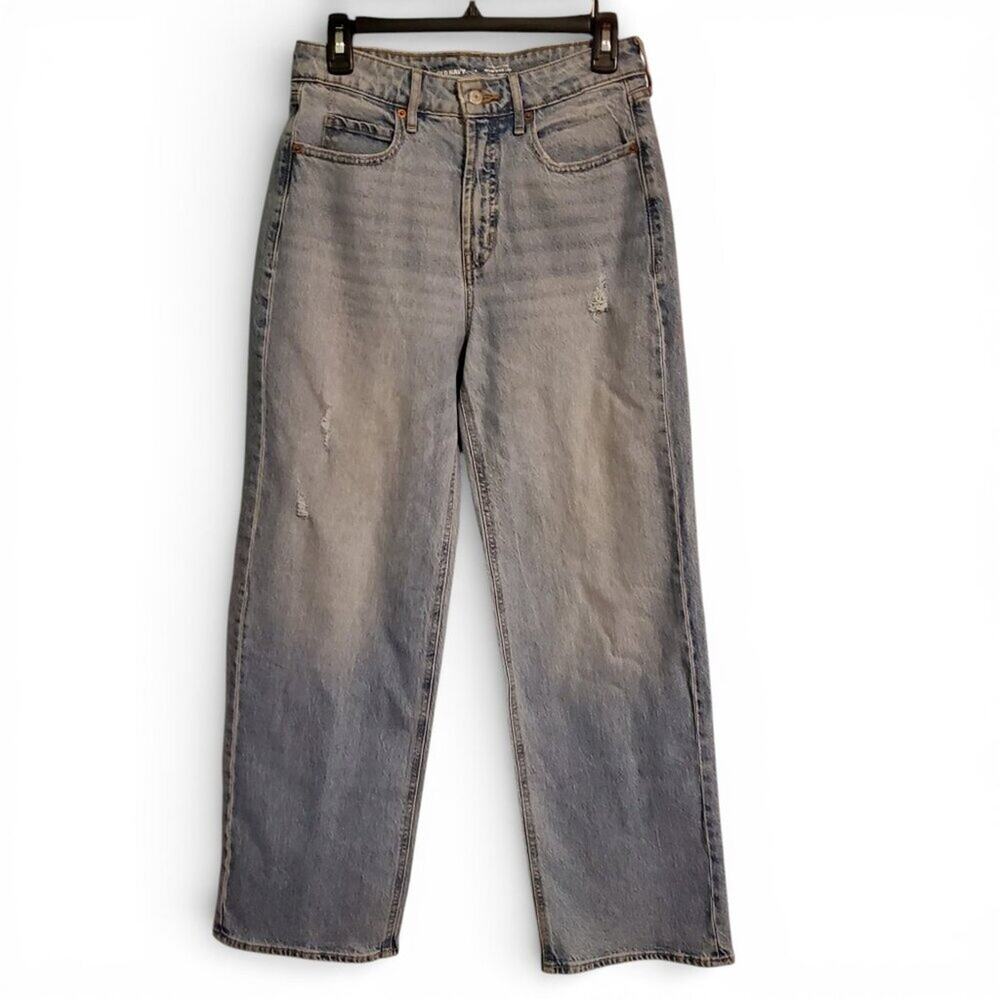 Old Navy Distressed Medium Wash Denim Sky High Wide Leg Blue Jeans